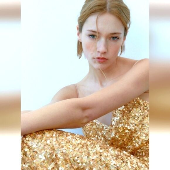 ZARA GOLD SEQUIN KNIT SLIP DRESS bloggers favorite - Picture 8 of 16